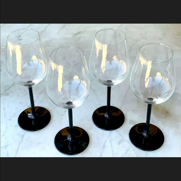 LIBBEY WHITE WINE & DINE NOIR GLASSES BLACK CLEAR SET OF 4 NIB - Picture 1 of 8